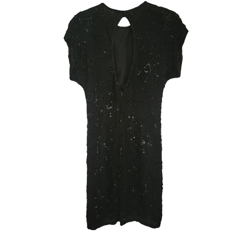 Lawrence Kazar New York Black Cocktail Dress  Pure Silk Size S Sequences Vintage
